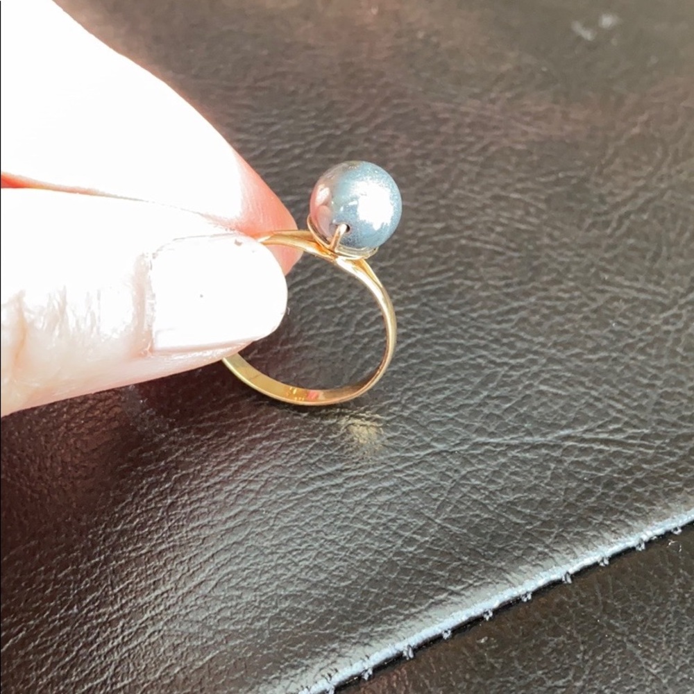14k Solid Gold Black Pearl Ring - image 3